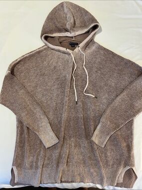 American Eagle Cozy Loose Stitch Brown Tan Hooded Sweater XL